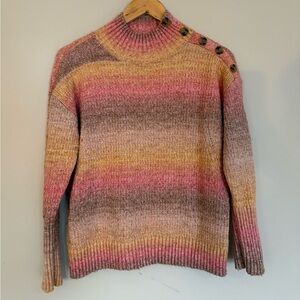 Talbots Button-Shoulder Space Dye Pink and Brown Ombre Cotton Blend Sweater